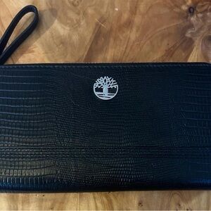 Black Croc-Embossed Wristlet with Silver Logo timberland